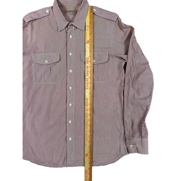 Burberry London Men Red White Striped‎ Long Sleeve Button Up Shirt Sz M - Picture 5 of 7